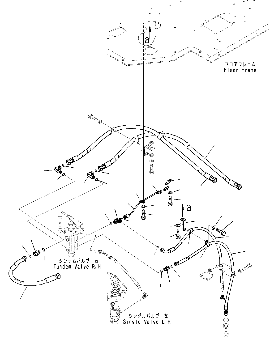 Komatsu parts book diagram for WD600-6R S/N 61001-UP: FLOOR, BRAKE PIPING, R.H.(#60001-)