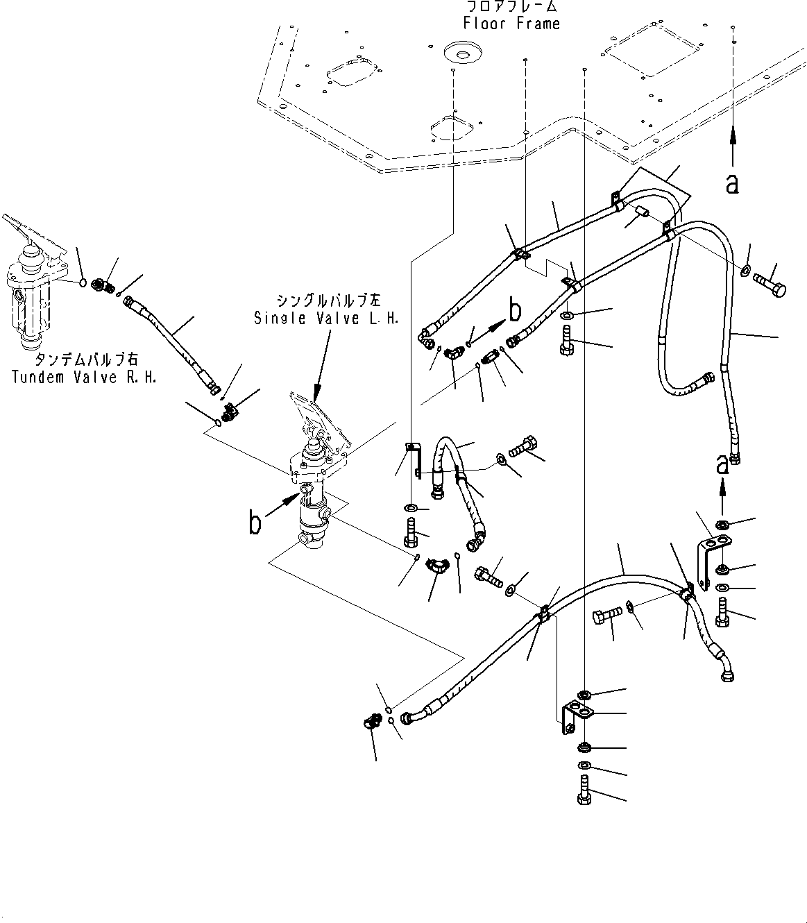 Komatsu parts book diagram for WD600-6R S/N 61001-UP: FLOOR, BRAKE PIPING, L.H.(#60001-)