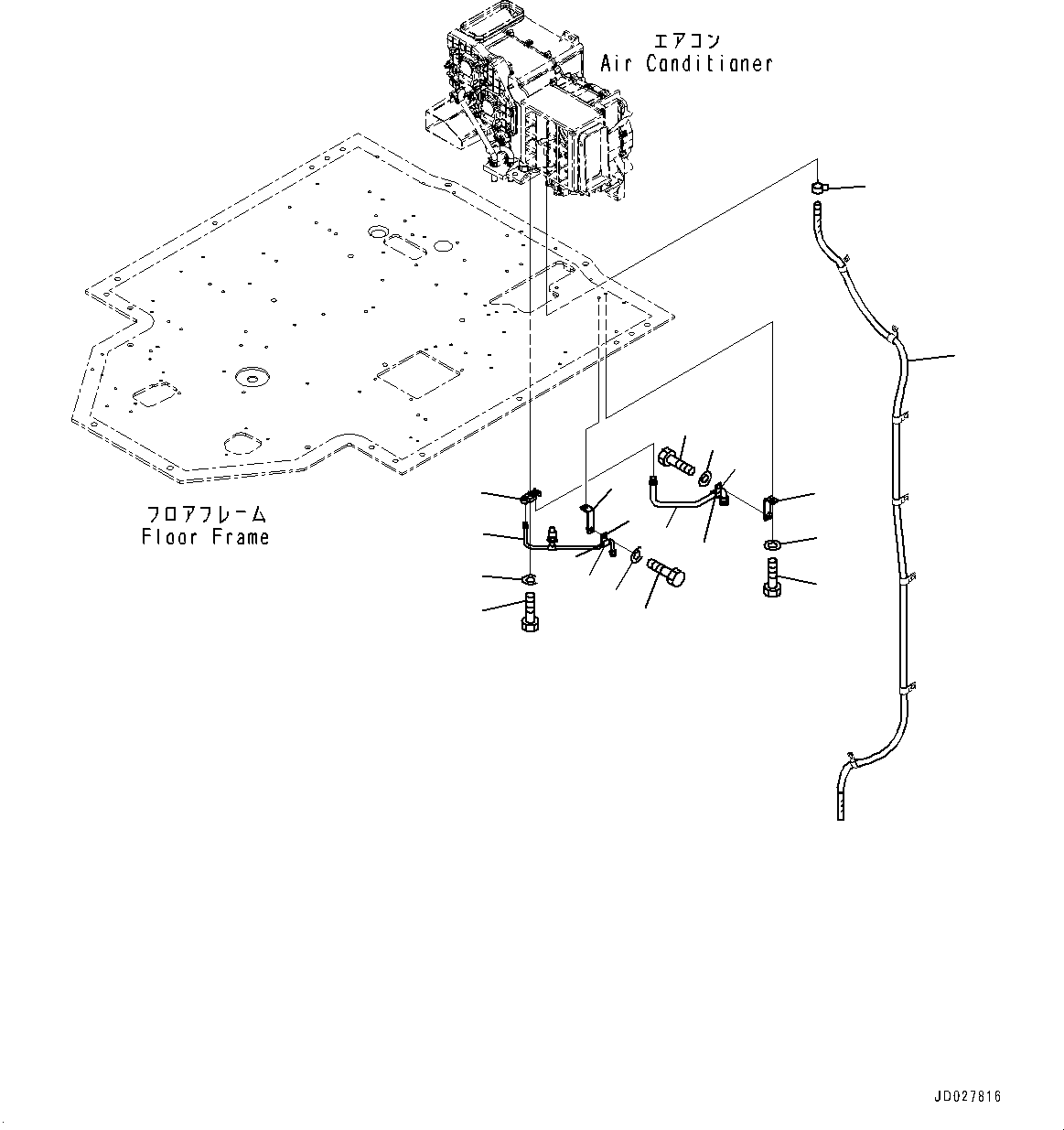 Komatsu parts book diagram for WD600-6R S/N 61001-UP: FLOOR, AIR CONDITIONER PIPING (1/2)(#60001-)