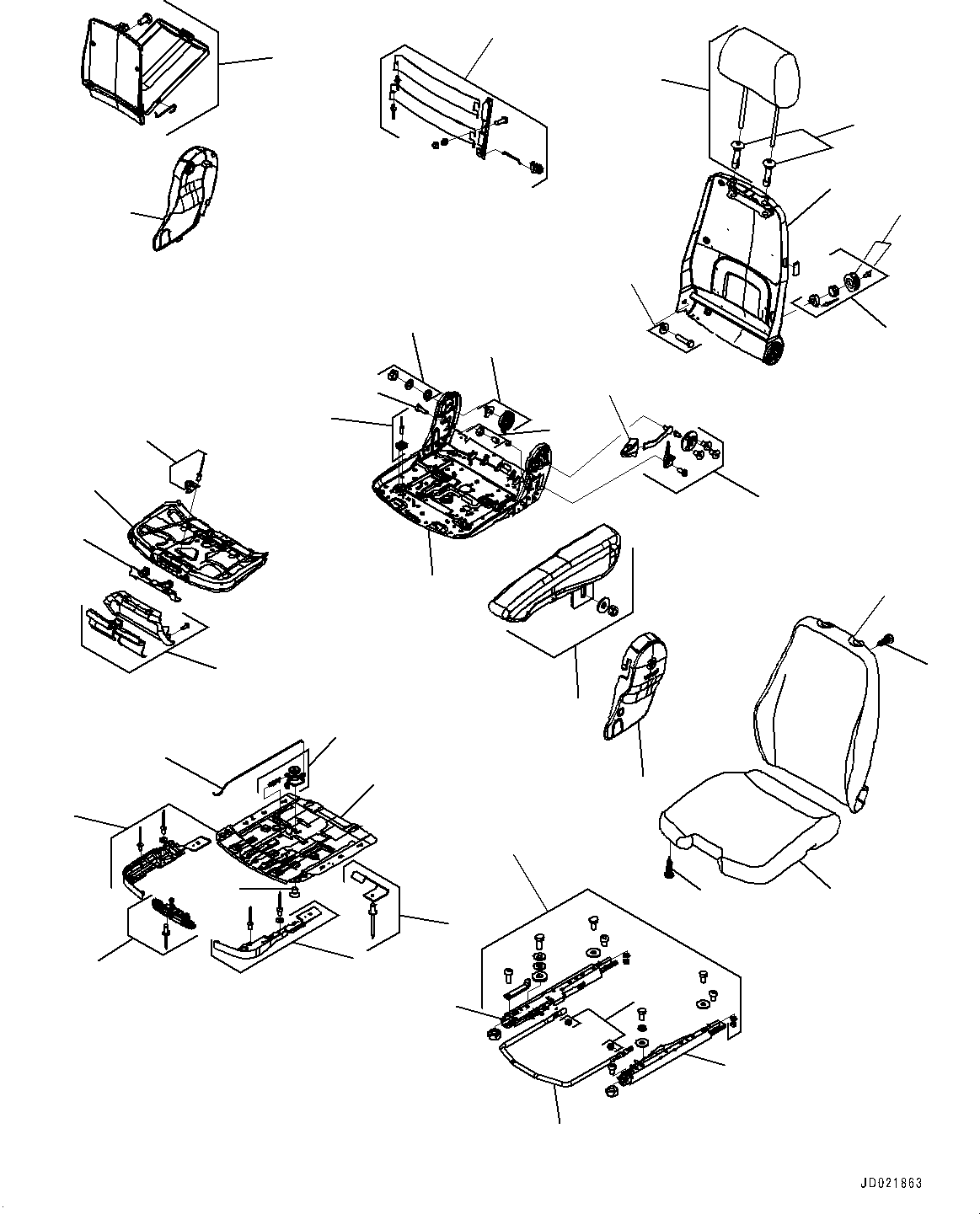 Komatsu parts book diagram for WD600-6R S/N 61001-UP: FLOOR, OPERATOR'S SEAT (1/2)(#60001-60095)