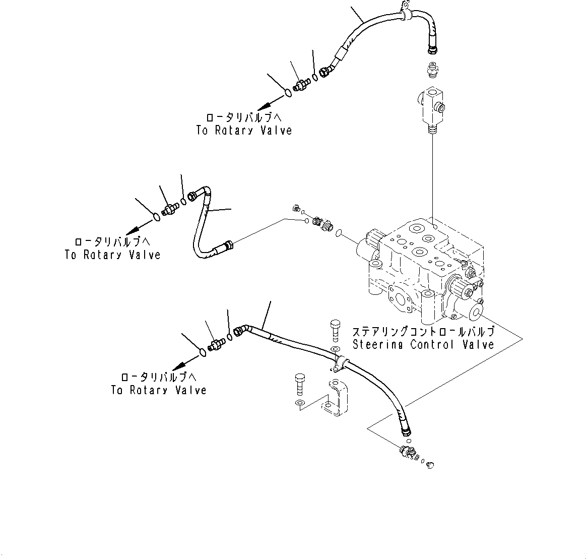Komatsu parts book diagram for WD600-6R S/N 61001-UP: FLOOR, STEERING PILOT PIPING(#60001-)