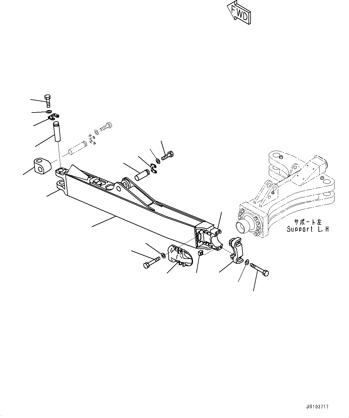 Komatsu parts book diagram for WD600-6R S/N 61001-UP: DOZER FRAME AND BLADE LINKAGE, FRAME (1/2)(#61001-)