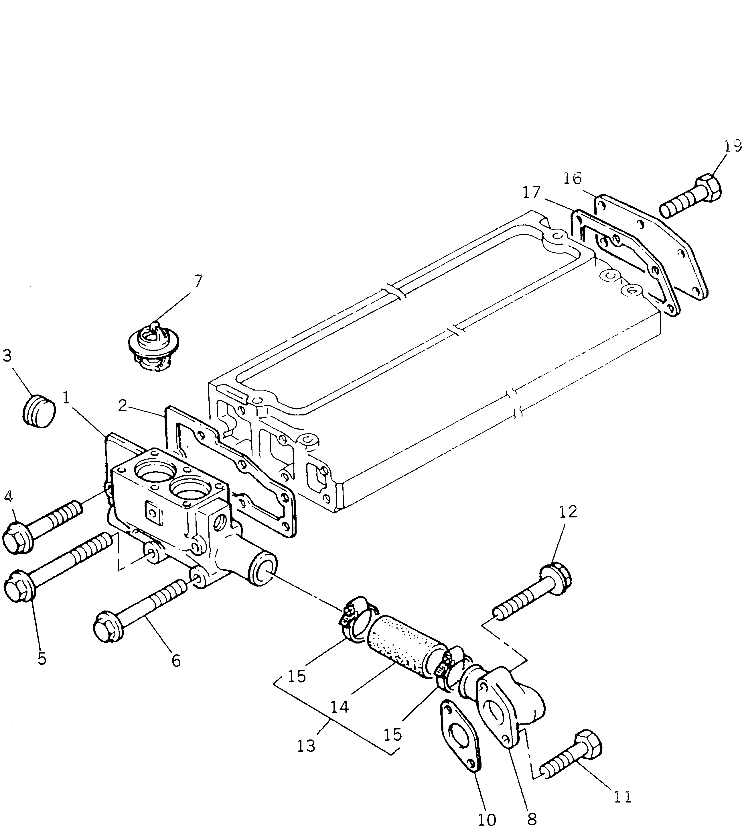 Komatsu parts book diagram for 1006-6TLR2-PC S/N U547826W-UP: THERMOSTAT AND HEAT EXCHANGER