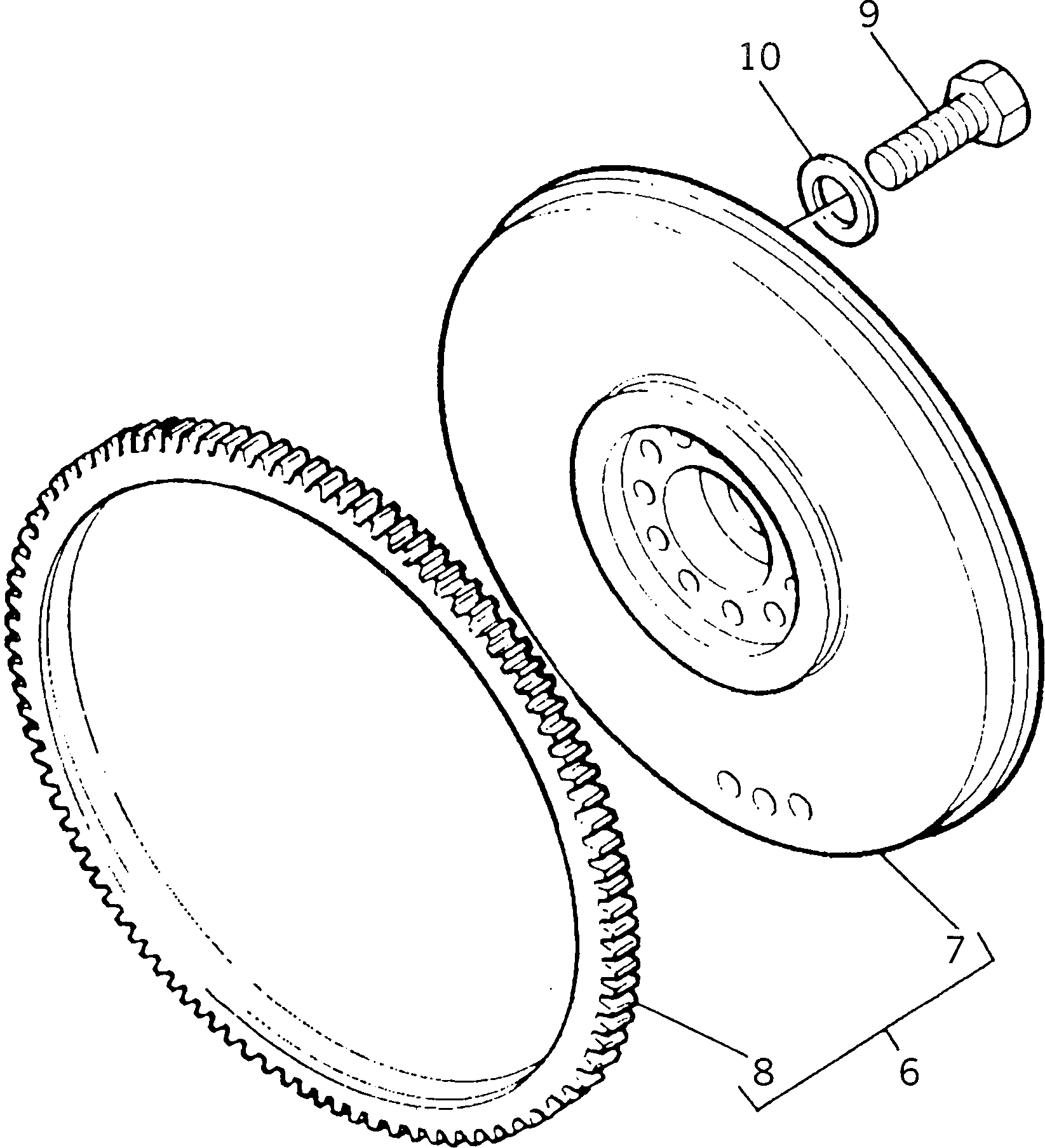 Komatsu parts book diagram for 1006-6TLR2-PC S/N U547826W-UP: FLYWHEEL AND STARTER RING
