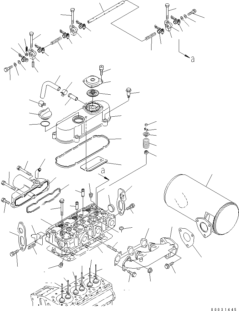 Komatsu parts book diagram for 3D67E-1A-MX S/N 5A6263-UP: CYLINDER HEAD AND MANIFOLD