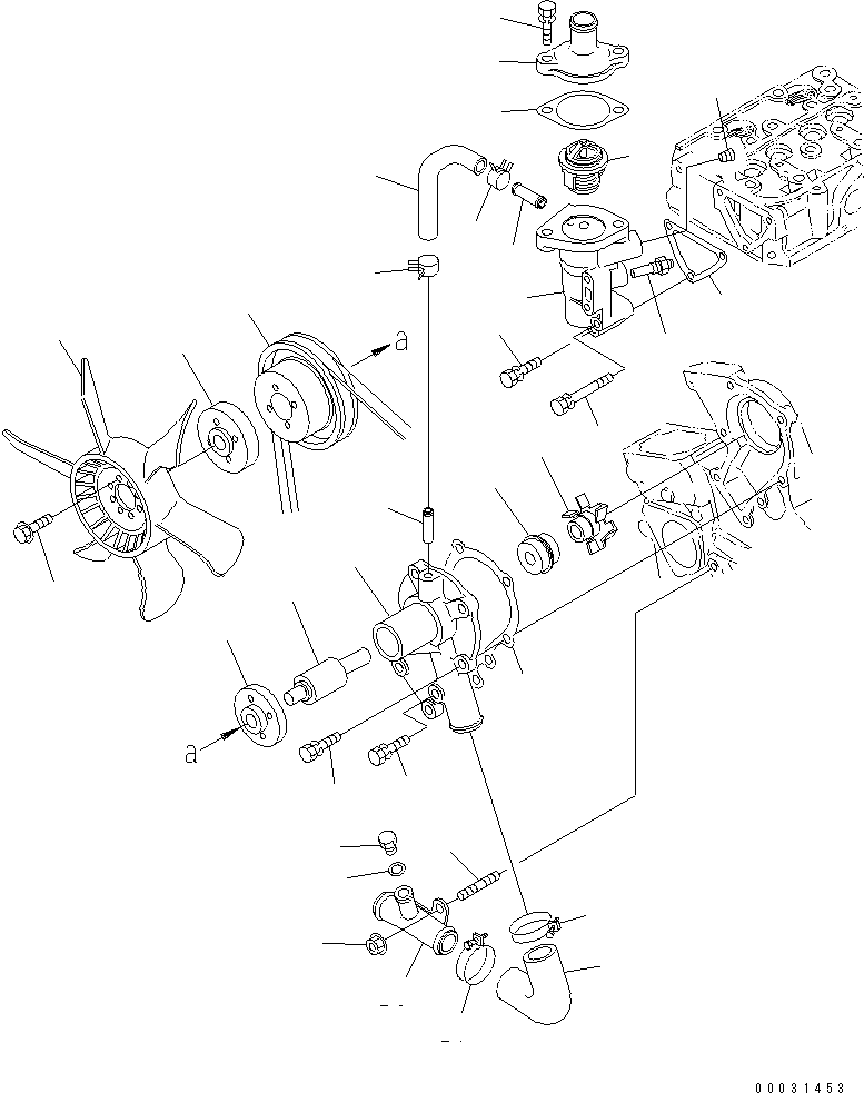 Komatsu parts book diagram for 3D67E-1A-MX S/N 5A6263-UP: WATER PUMP AND COOLING FAN