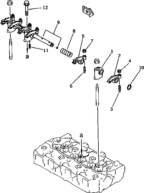 Komatsu parts book diagram for 3D66-1KB S/N 00613-UP: ROCKER ARM