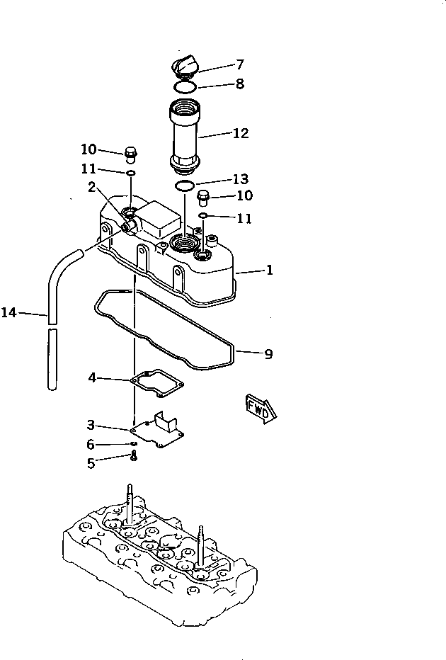 Komatsu parts book diagram for 3D66-1KB S/N 00613-UP: CYLINDER HEAD COVER
