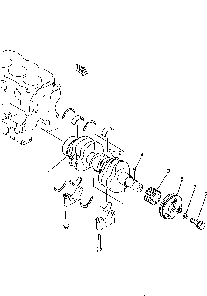 Komatsu parts book diagram for 3D66-1KB S/N 00613-UP: CRANKSHAFT