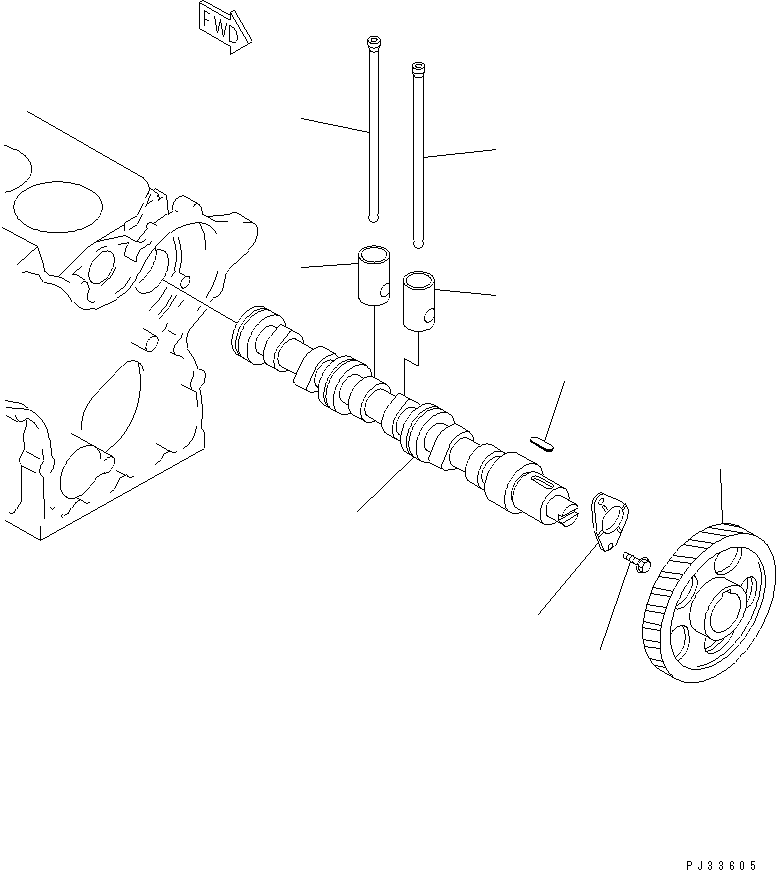 Komatsu parts book diagram for 3D68E-3B S/N 00101-UP: CAMSHAFT AND TAPPET