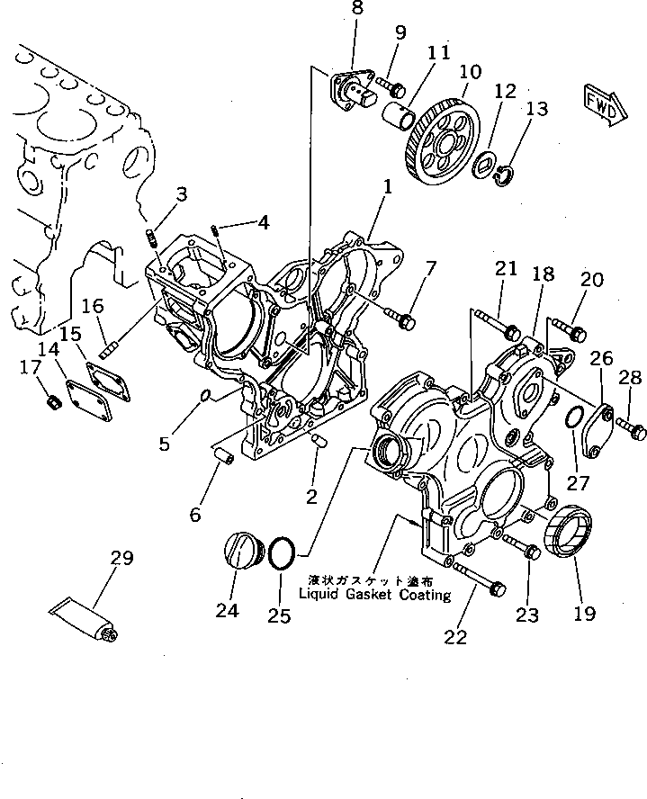 Engines Komatsu / 3D68E-3E S/N 00101-UP(3d68e-4r) / FRONT COVER AND GEAR(060020 : 0205)
