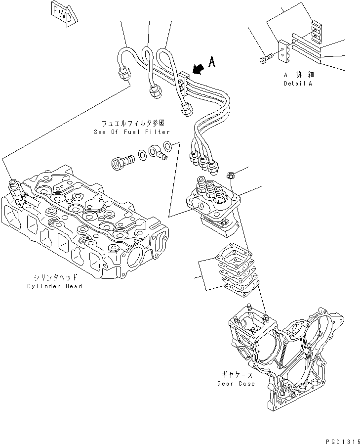 Engines Komatsu / 3D68E-3G S/N 03402-UP(3d68e-5r) / FUEL INJECTION PUMP AND PIPING(030180 : A4010-A0A1)