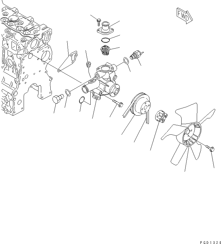 Engines Komatsu / 3D68E-3G S/N 03402-UP(3d68e-5r) / WATER PUMP AND COOLING FAN(030250 : A5010-A0A1)
