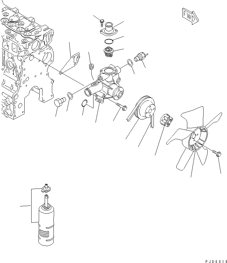 Engines Komatsu / 3D68E-3K S/N 03402-UP(3d68e-7r) / WATER PUMP AND COOLING FAN(#30001-)(030280 : A5010-A0A2)