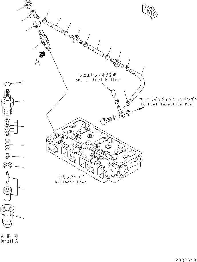 Engines Komatsu / 3D68E-N3A S/N N00101-UP(3d68e-nr) / FUEL NOZZLE AND SPILL HOSE(030260 : A4210-A0A1)