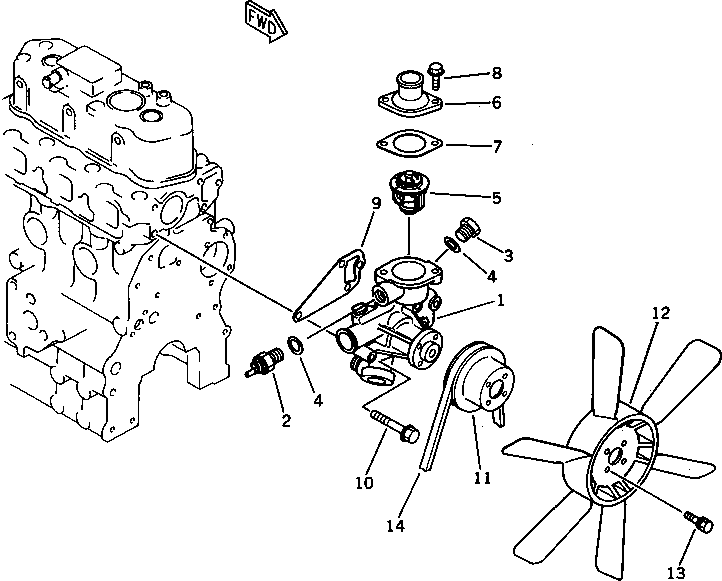Engines Komatsu / 3D72-2E S/N 02519-UP(3d72-2er) / WATER PUMP AND COOLING FAN(150010 : 0501)