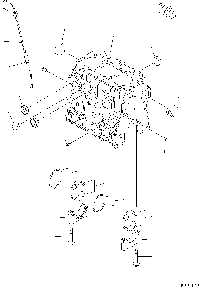 Komatsu parts book diagram for 3D74E-3A S/N 00101-UP: CYLINDER BLOCK