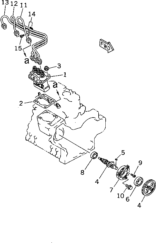 Komatsu parts book diagram for 3D74E-3A S/N 00101-UP: FUEL INJECTION PUMP AND PIPING