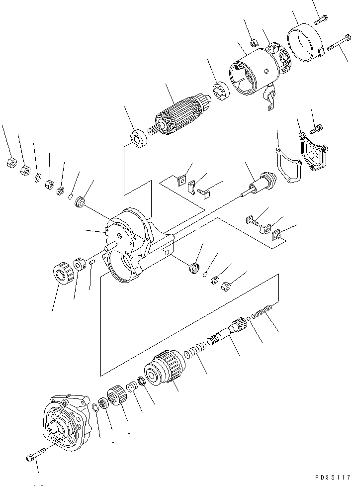 Komatsu parts book diagram for 3D74E-3A S/N 00101-UP: STARTING MOTOR