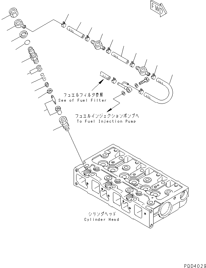 Engines Komatsu / 3D74E-N3A S/N 00102-UP(3d74e-nr) / FUEL NOZZLE AND SPILL HOSE(030270 : A4210-A0A1)