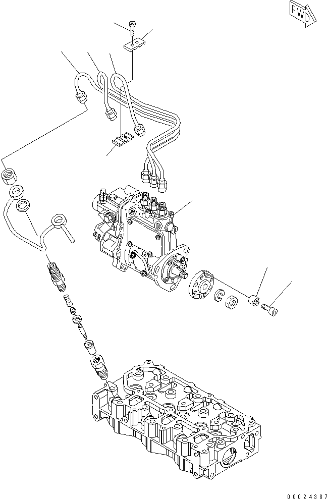 Komatsu parts book diagram for 3D76E-5N-BA S/N 00101-UP: FUEL INJECTION PUMP AND PIPING