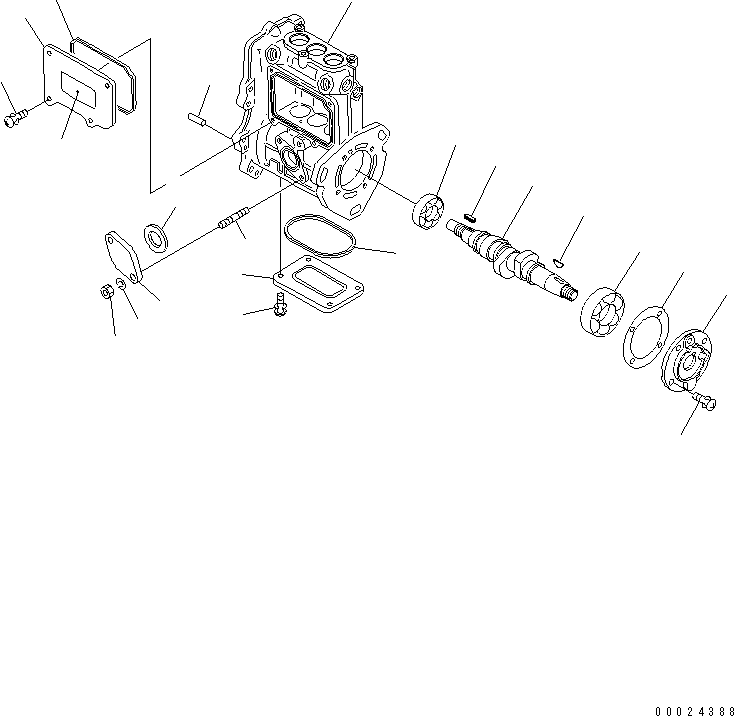 Komatsu parts book diagram for 3D76E-5N-BA S/N 00101-UP: FUEL INJECTION PUMP (PUMP) (1/2) (INNER PARTS)