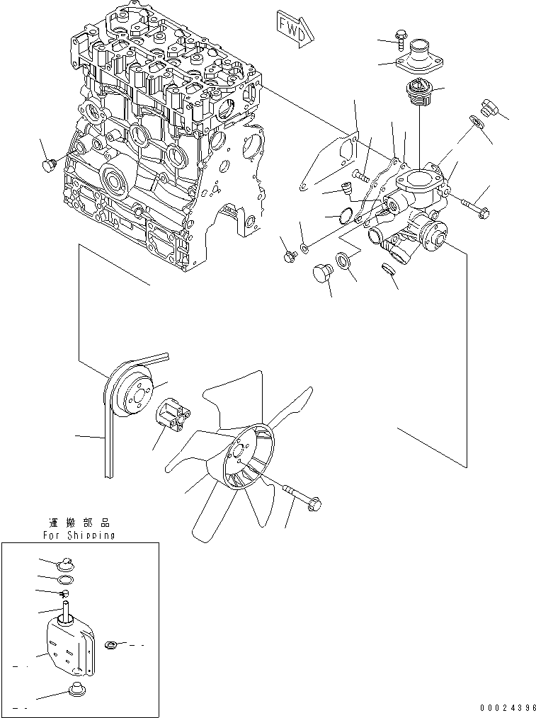 Komatsu parts book diagram for 3D76E-5N-BA S/N 00101-UP: WATER PUMP AND COOLING FAN