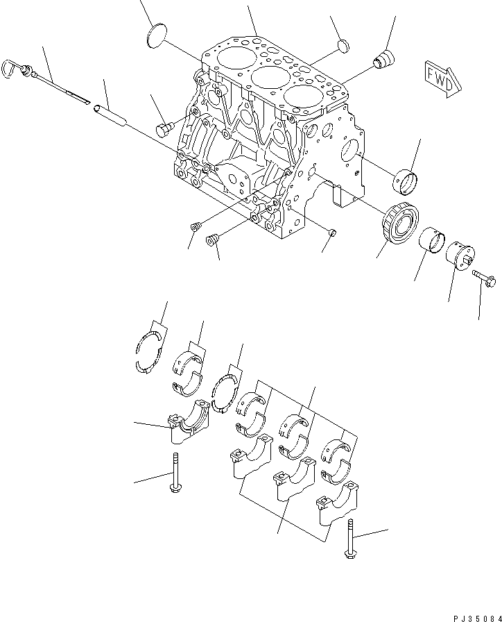 Komatsu parts book diagram for 3D78-1D S/N 01589-UP: CYLINDER BLOCK