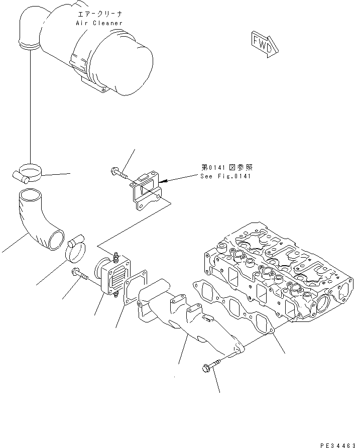 Komatsu parts book diagram for 3D78AE-3C S/N 00101-UP: AIR INTAKE MANIFOLD AND CONNECTION