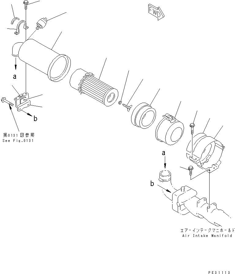 Komatsu parts book diagram for 3D78AE-3C S/N 00101-UP: AIR CLEANER AND MOUNTING