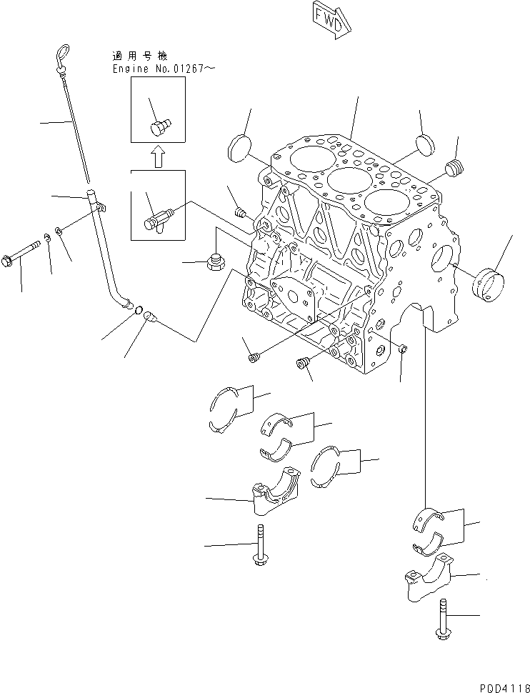 Komatsu parts book diagram for 3D78AE-3C S/N 00101-UP: CYLINDER BLOCK