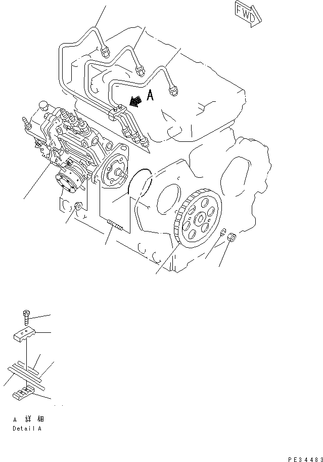 Komatsu parts book diagram for 3D78AE-3C S/N 00101-UP: FUEL INJECTION PUMP AND PIPING(#00112-)