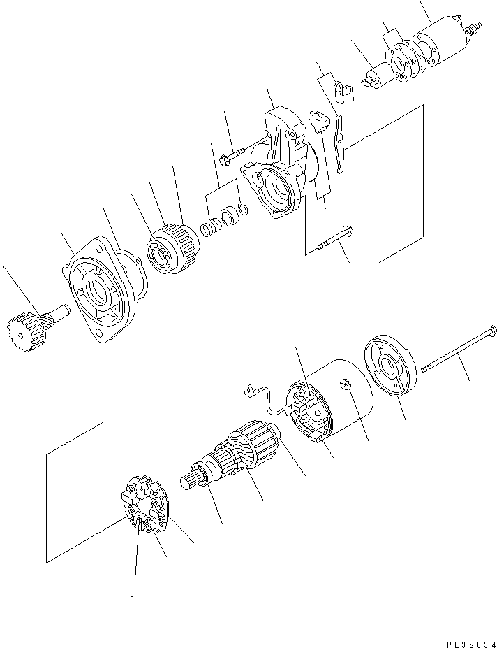 Komatsu parts book diagram for 3D78AE-3C S/N 00101-UP: STARTING MOTOR (2KW)