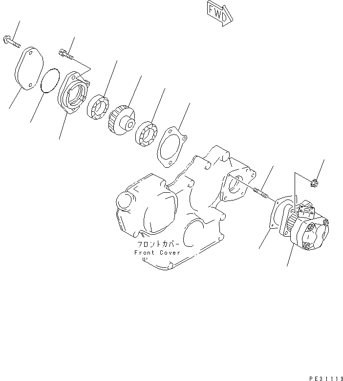 Komatsu parts book diagram for 3D78AE-3C S/N 00101-UP: P.P.C. PUMP AND MOUNTING(#00112-)