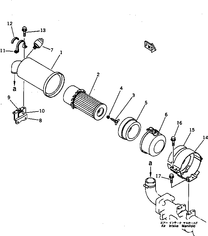 Komatsu parts book diagram for 3D78N-1A S/N 00101-UP: AIR CLEANER AND MOUNTING(#00186-)