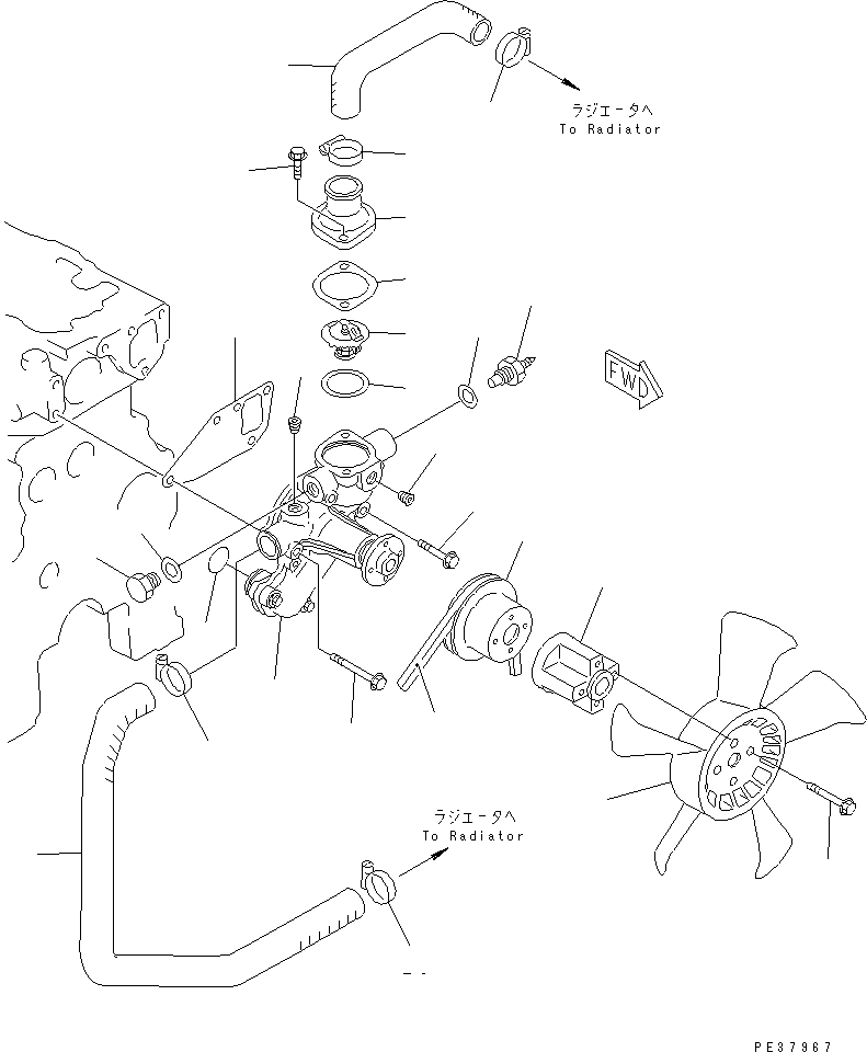 Komatsu parts book diagram for 3D78N-1A S/N 00101-UP: WATER PUMP AND COOLING FAN(#00240-)