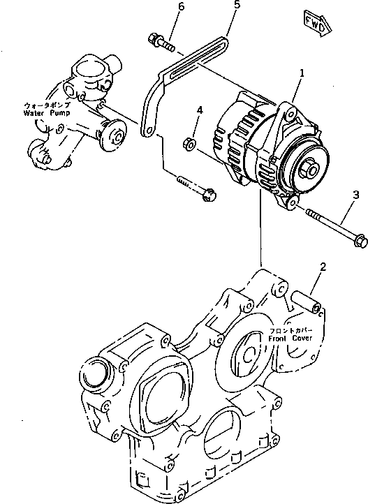 Komatsu parts book diagram for 3D78N-1A S/N 00101-UP: ALTERNATOR AND MOUNTING (40A)