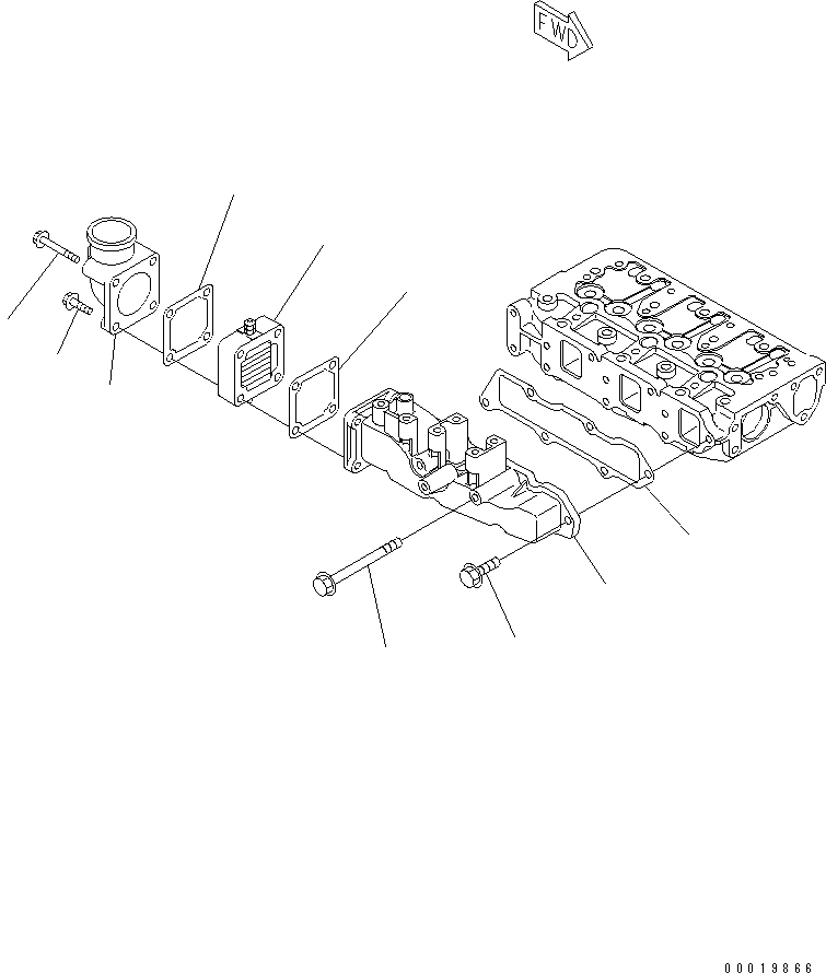 Komatsu parts book diagram for 3D82AE-5P-CB S/N 00246-UP: AIR INTAKE MANIFOLD AND CONNECTION