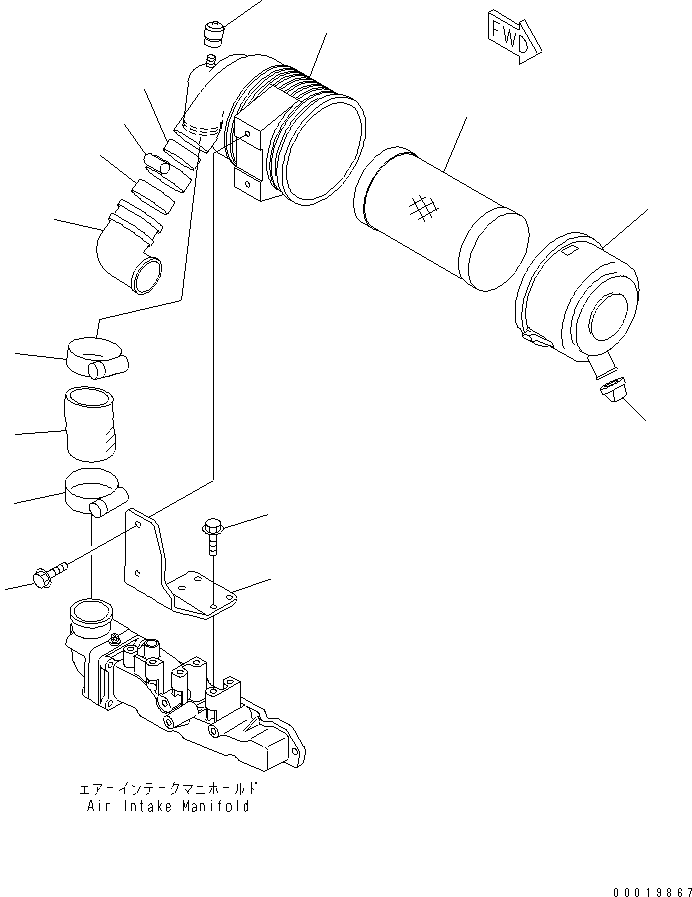 Komatsu parts book diagram for 3D82AE-5P-CB S/N 00246-UP: AIR CLEANER (SINGLE ELEMENT)