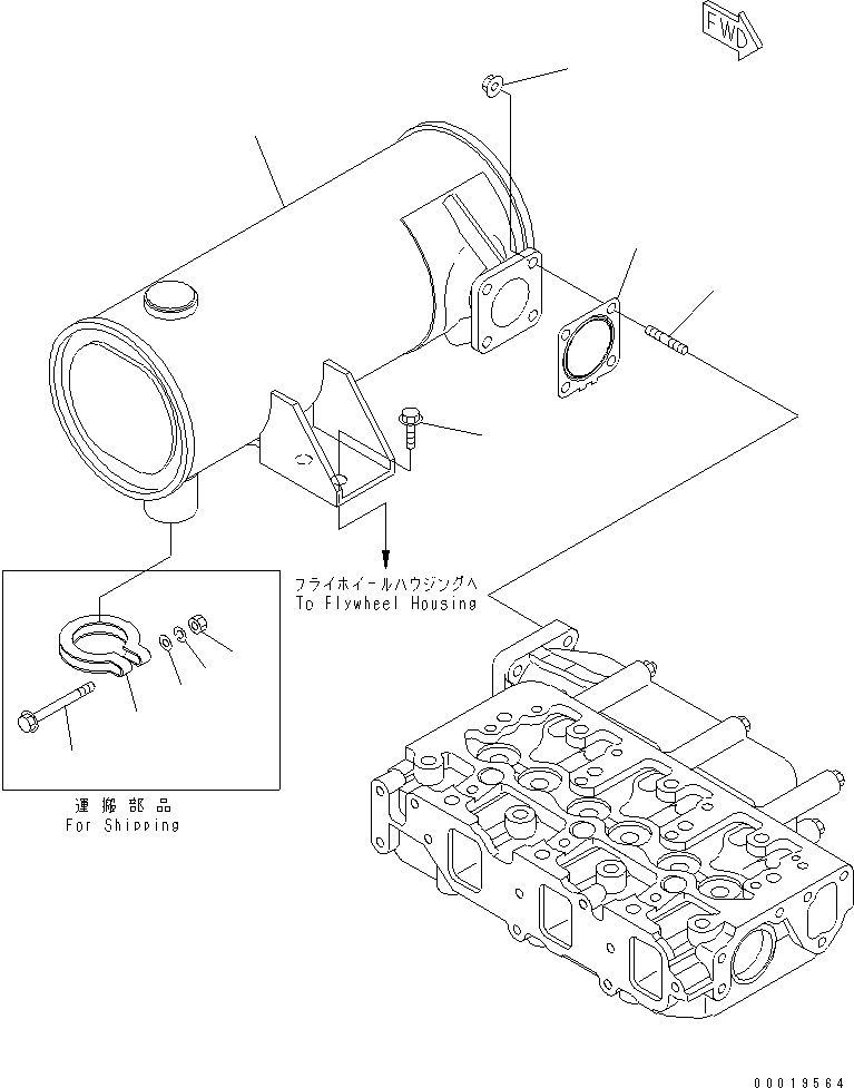 Komatsu parts book diagram for 3D82AE-5P-CB S/N 00246-UP: MUFFLER
