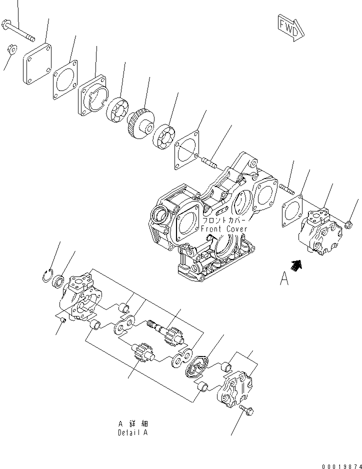 Komatsu parts book diagram for 3D82AE-5P-CB S/N 00246-UP: P.P.C. PUMP AND MOUNTING