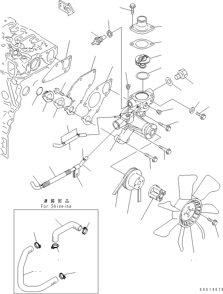 Komatsu parts book diagram for 3D82AE-5P-CB S/N 00246-UP: WATER PUMP AND COOLING FAN