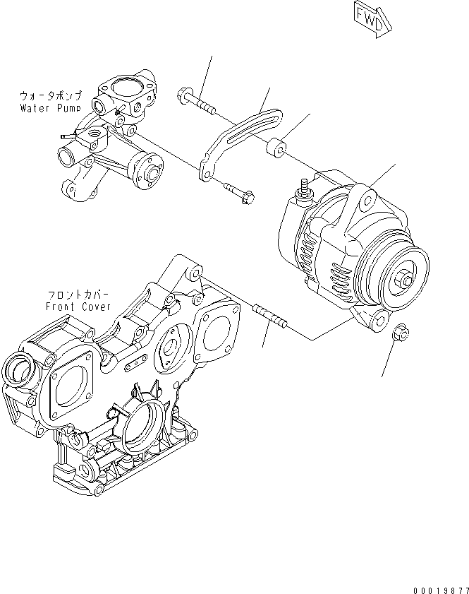 Komatsu parts book diagram for 3D82AE-5P-CB S/N 00246-UP: ALTERNATOR AND MOUNTING (40A)
