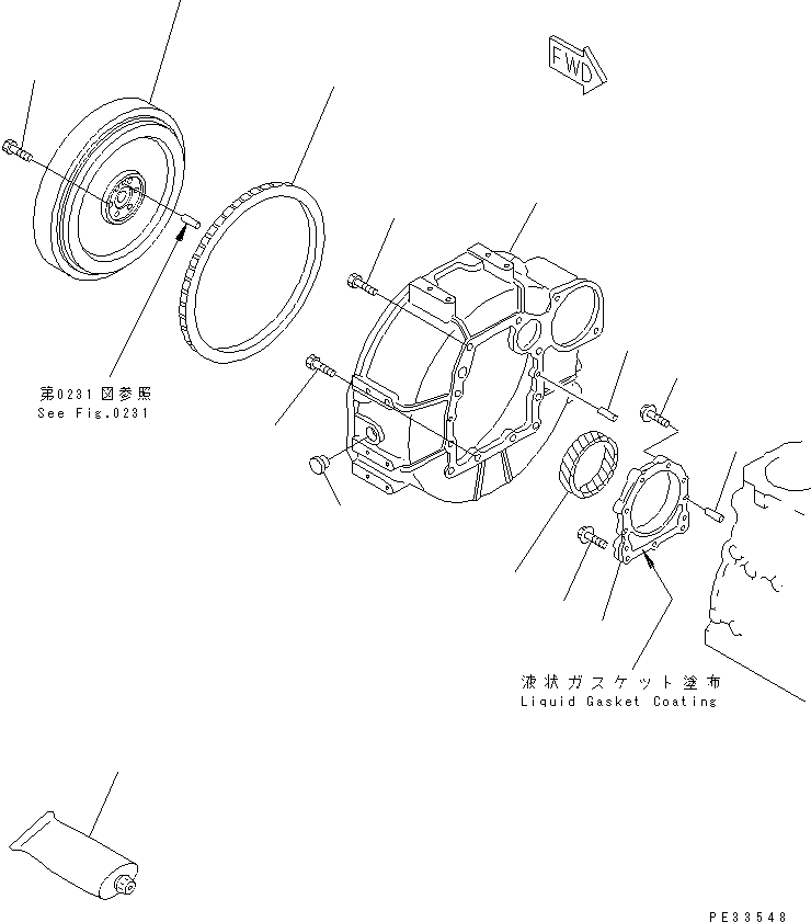 Komatsu parts book diagram for 3D82E-3A S/N 00101-UP: FLYWHEEL AND FLYWHEEL HOUSING