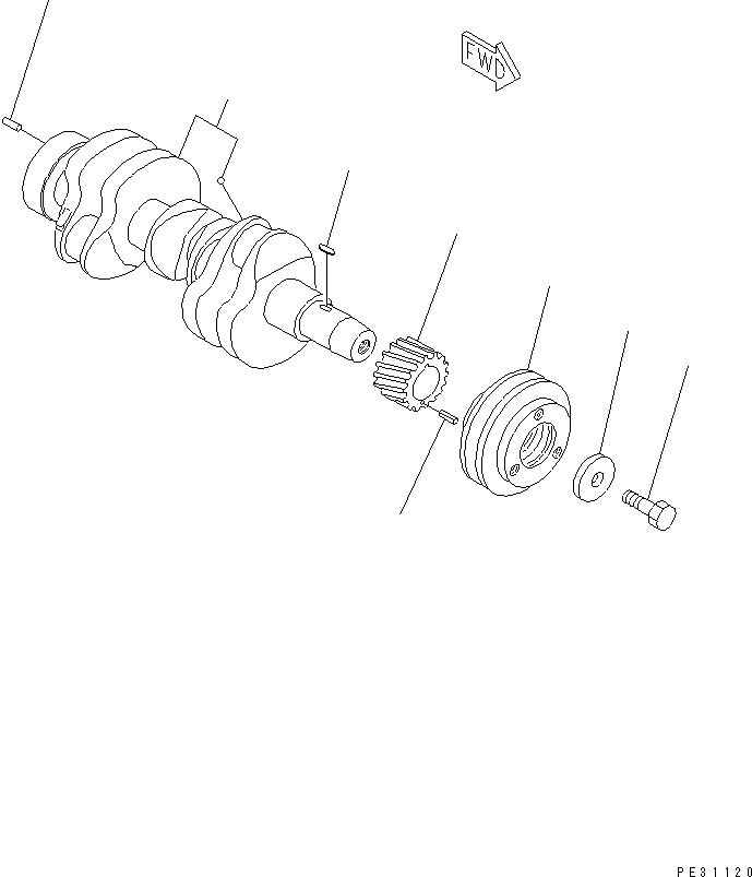 Komatsu parts book diagram for 3D82E-3A S/N 00101-UP: CRANKSHAFT
