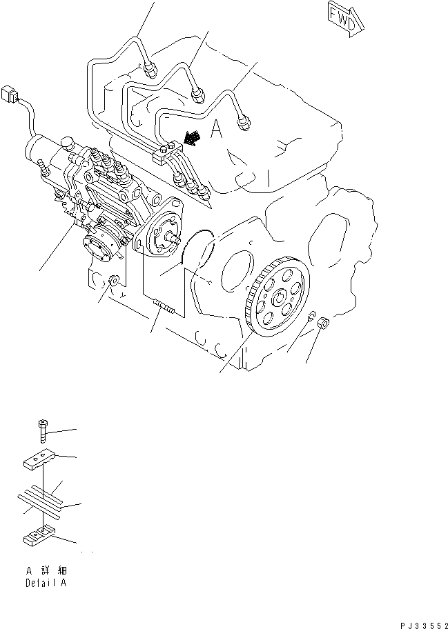 Komatsu parts book diagram for 3D82E-3A S/N 00101-UP: FUEL INJECTION PUMP AND PIPING