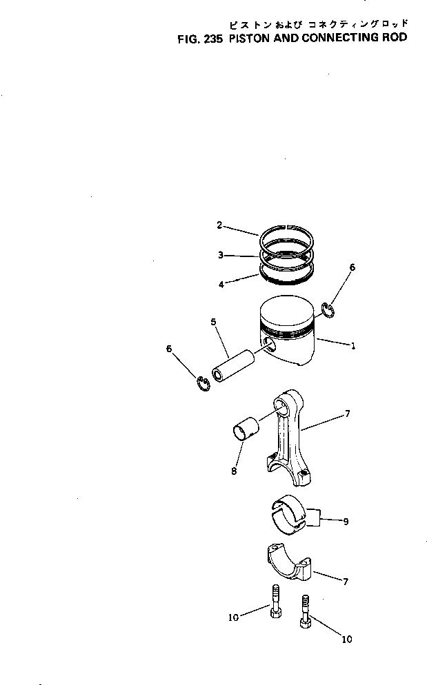 Komatsu parts book diagram for 3D84-1A S/N 01001-UP: PISTON AND CONNECTIONG ROD
