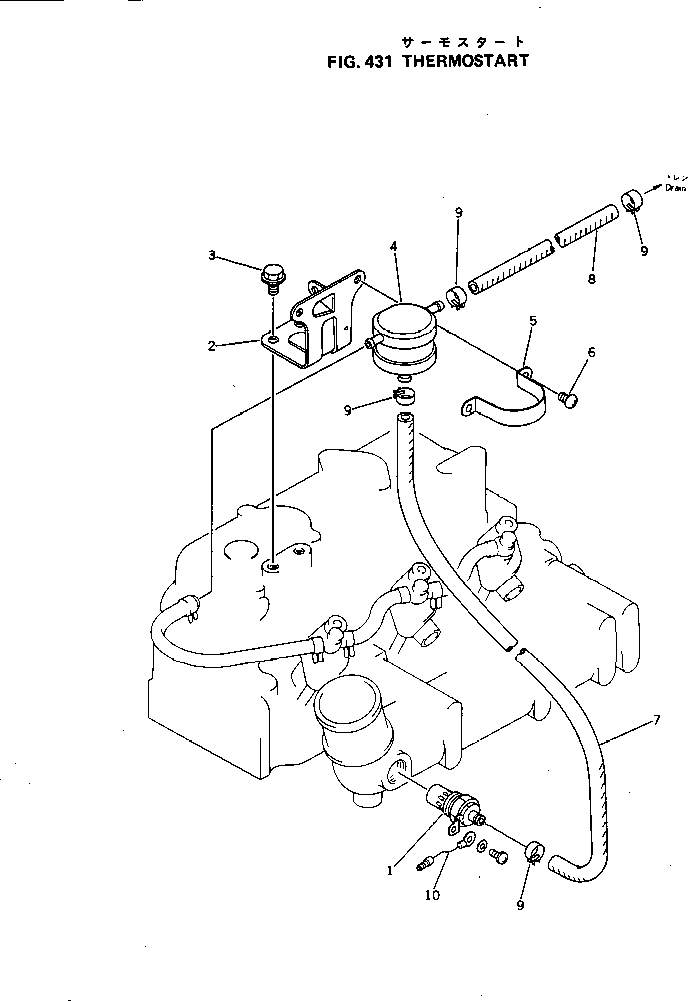 Komatsu parts book diagram for 3D84-1A S/N 01001-UP: THERMOSTART