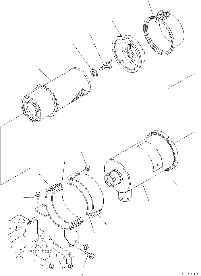 Komatsu parts book diagram for 3D84-1F S/N 13021-UP: AIR CLEANER AND MOUNTING (SINGLE ELEMENT)