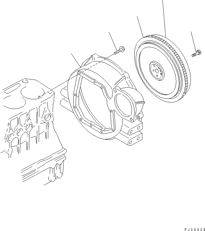 Komatsu parts book diagram for 3D84-1F S/N 13021-UP: FLYWHEEL AND FLYWHEEL HOUSING